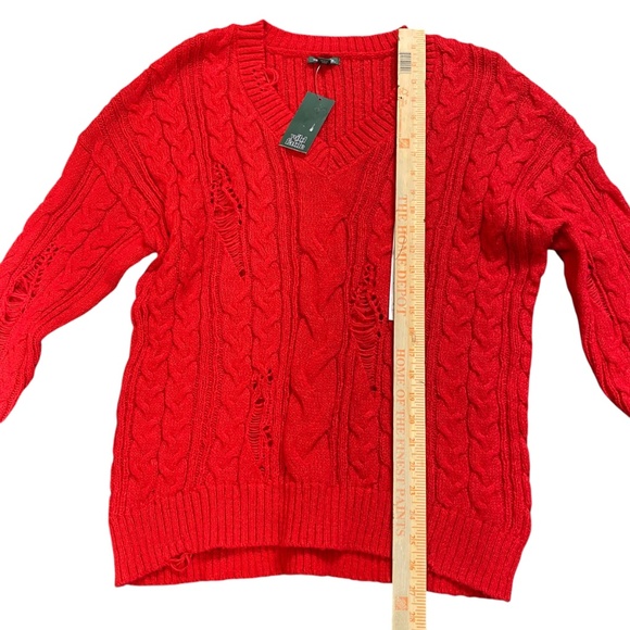 Wild Fable Women's V-Neck Sweater Red Size XL Chunky Knit Distressed New NWT - Picture 3 of 7